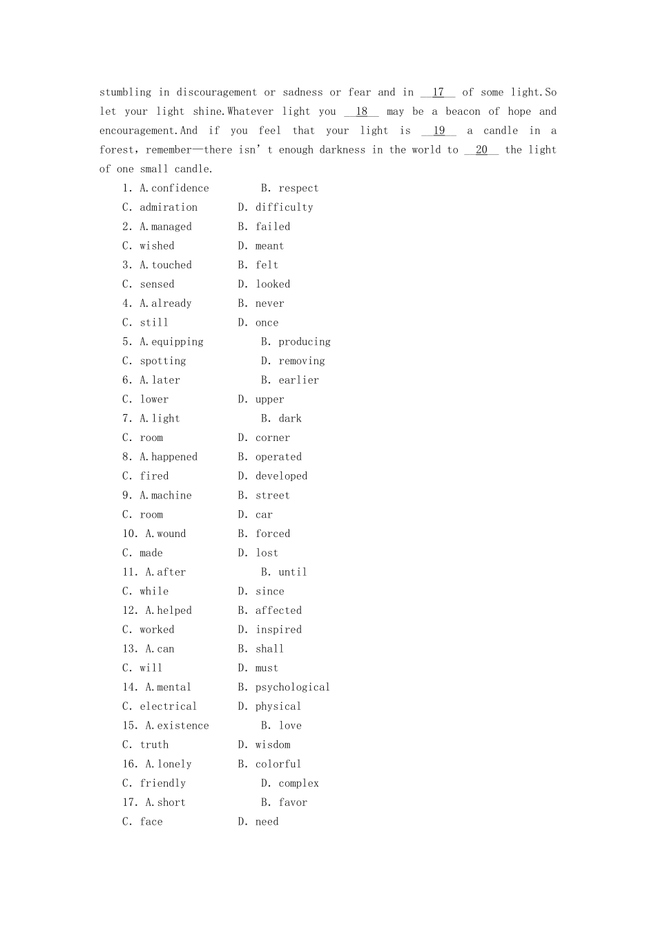 高中英语 Unit1 Period6 Lesson4 City and Country课时训练 北师大版教材必修1-北师大版教材高一必修1英语测试卷_第3页