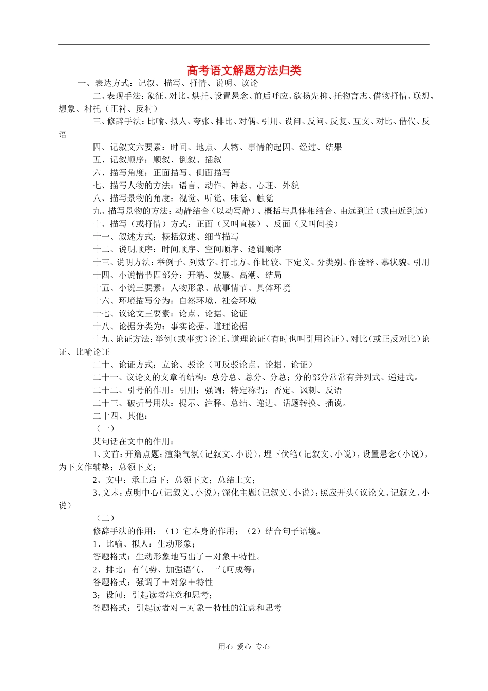 高三语文高考语文解题方法归类知识点分析_第1页