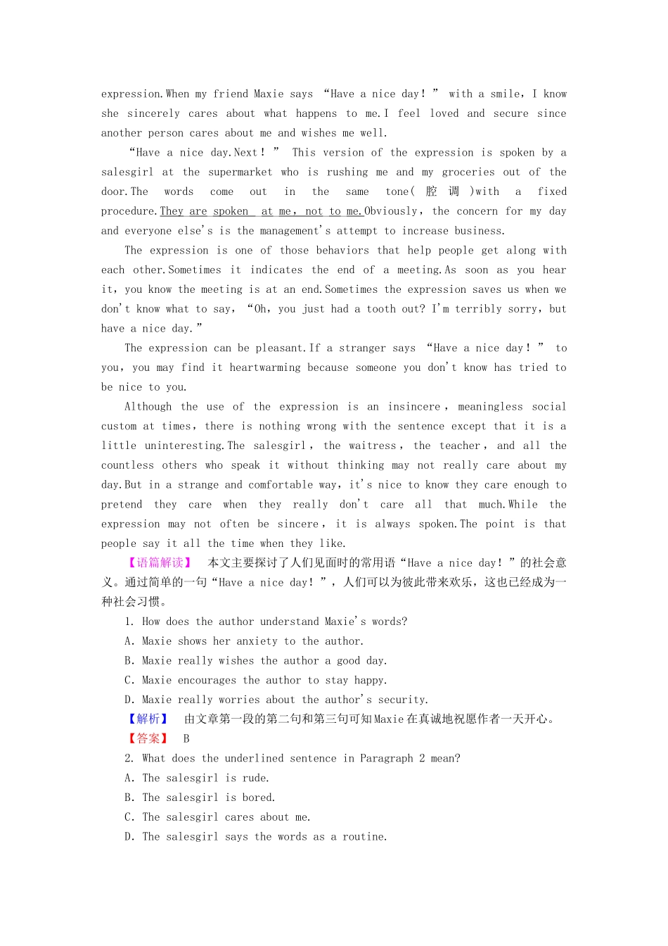 高中英语 Module 3 Body Language and Non-verbal Communication Section Ⅲ Integrating Skills学业分层测评 外研版教材必修4-外研版教材高一必修4英语测试卷_第2页