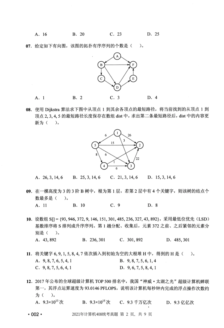 2021年计算机408统考真题_第2页