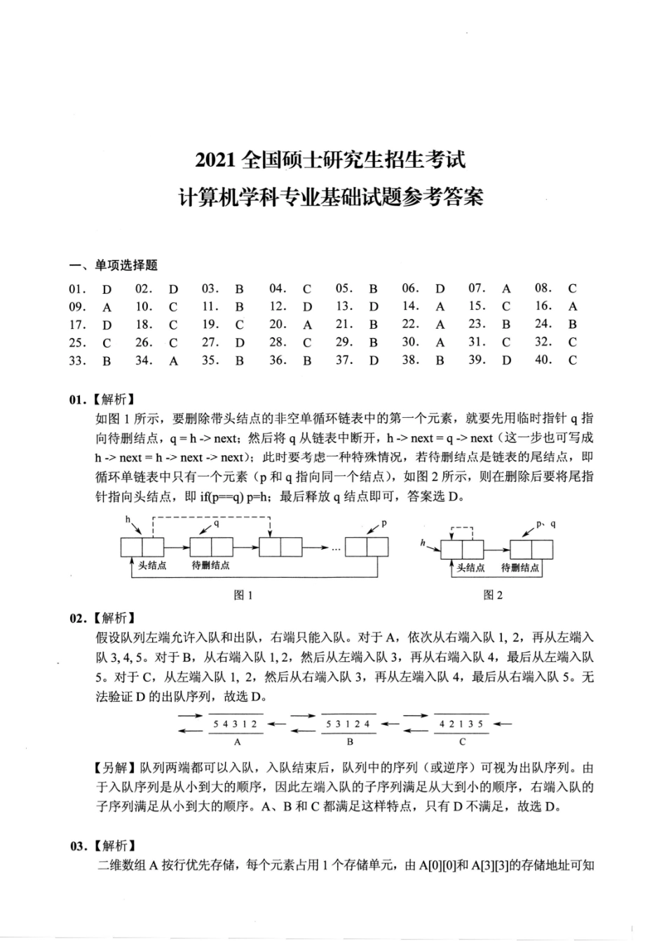 2021年计算机408统考真题解析_第1页