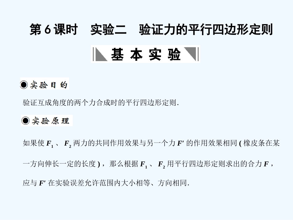 【创新设计】2011届高考物理一轮复习 第1章 第6课时 实验二 验证力的平行四边形定则_第1页