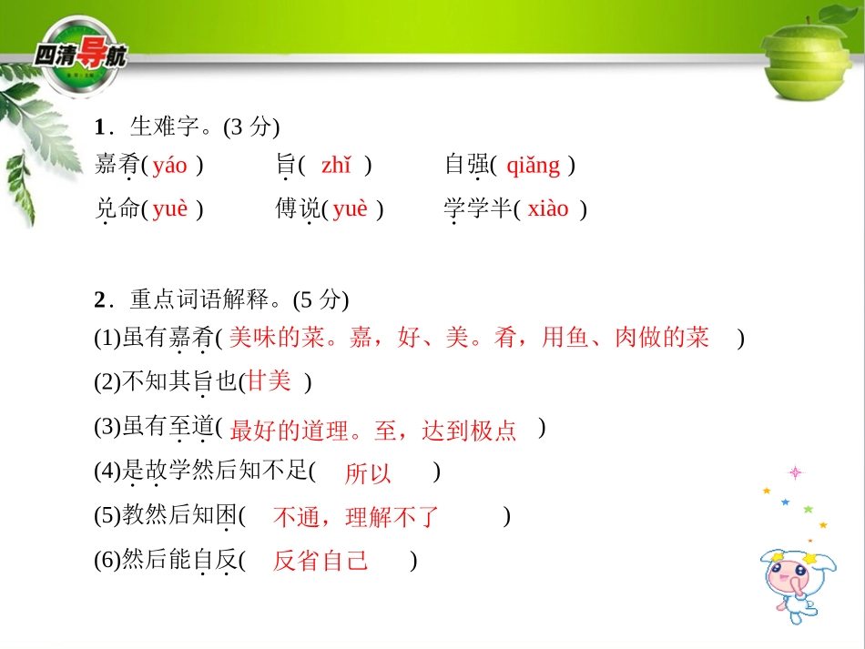 【四清导航】2015-2016学年七年级语文上册（人教版）习题课件：第四单元20虽有嘉肴_第2页
