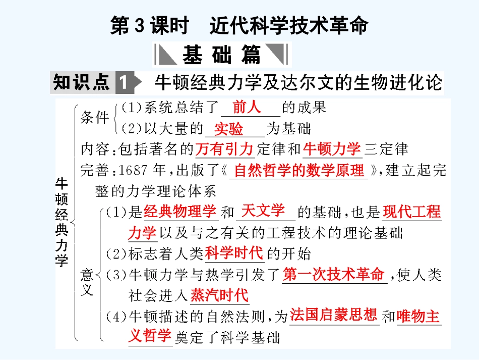 【创新设计】2011年高三历史一轮复习 第3课时　近代科学技术革命课件 岳麓版必修3_第1页