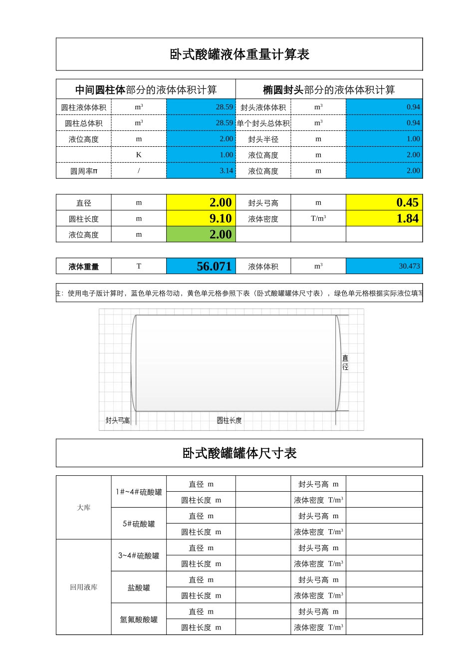 卧式储罐体积容积计算(带公式)_第1页