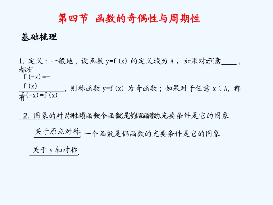 《学案与测评》2011年高考数学总复习 第二单元第四节 函数的奇偶性与周期性精品课件 苏教版_第1页