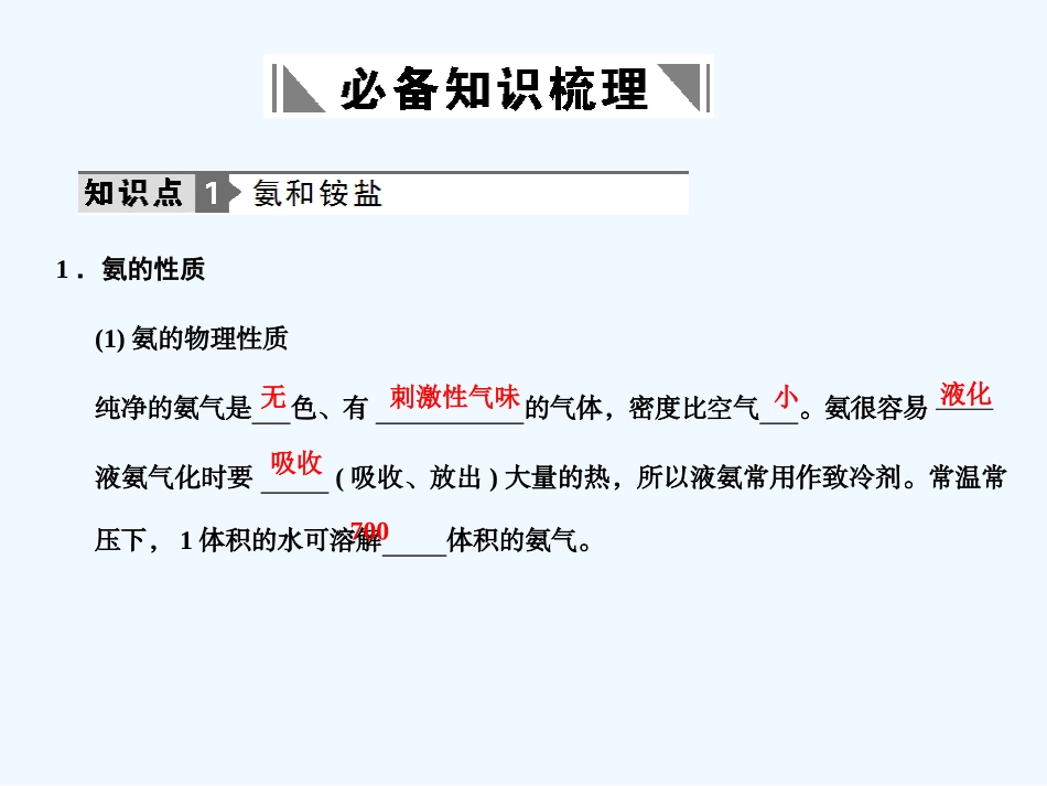 【人教版创新设计】2011届高考化学一轮复习 第2课时 氨和铵盐课件 新人教版_第2页