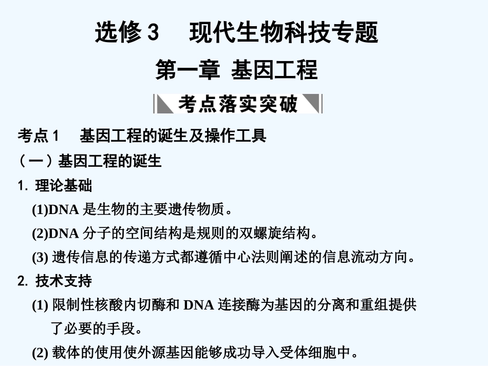 【创新设计】2011届高考生物一轮复习 第一章 基因工程课件 浙科版选修3_第1页