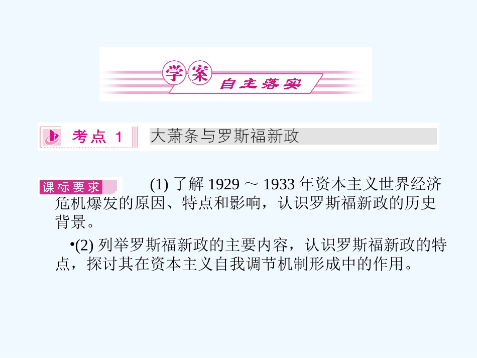 《金版新学案》2011高三历史一轮复习 第22讲 大萧条与罗斯福新政和战后资本主义经济的调整课件 岳麓版_第2页