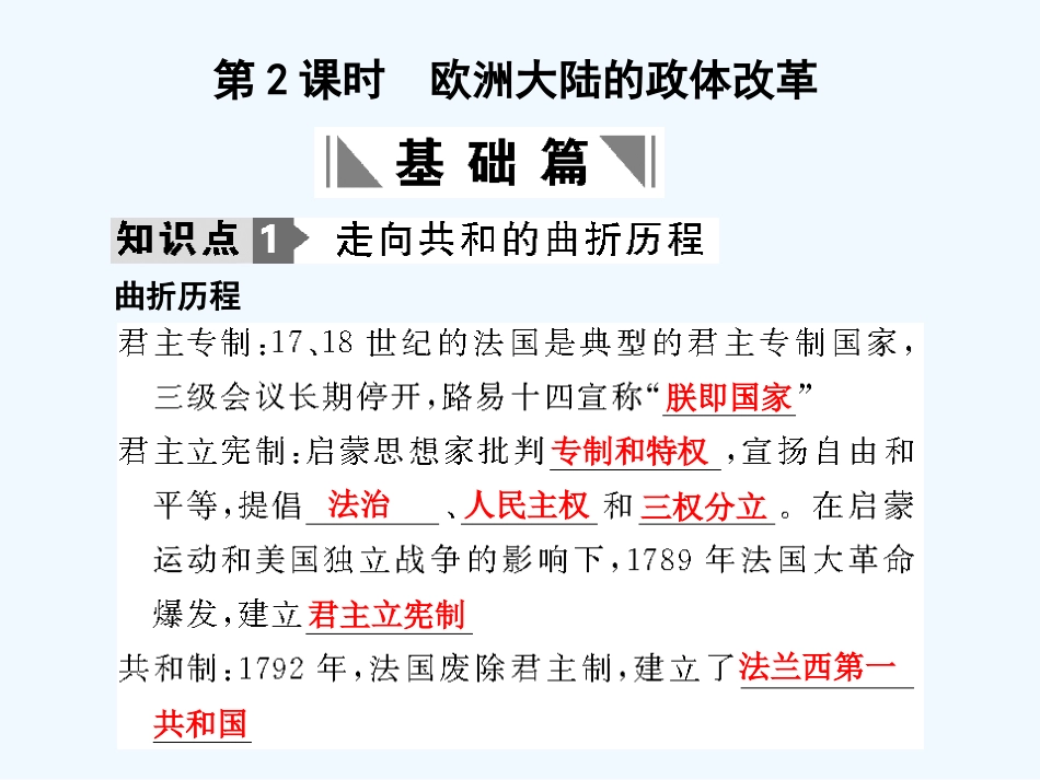 【创新设计】2011年高三历史一轮复习 第2课时 欧洲大陆的政体改革课件 岳麓版必修1_第1页