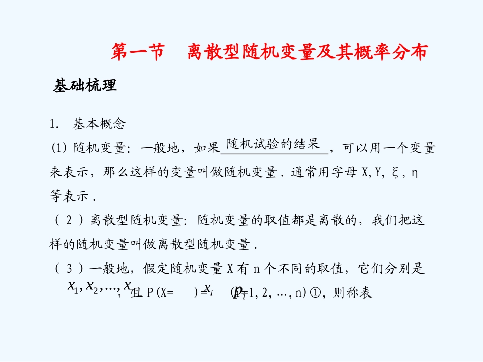《学案与测评》2011年高考数学总复习 第十四单元第一节 离散型随机变量及其概率分布_第1页