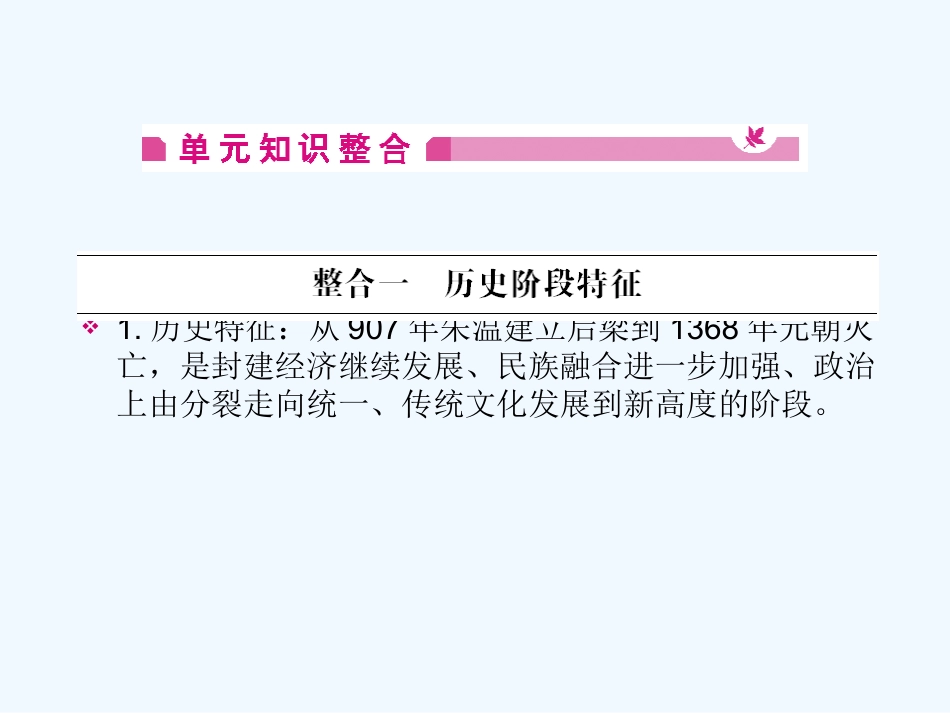 《金版新学案》2011高三历史一轮 第4单元 民族融合的进一步加强和封建经济的继续发展——五代、辽、宋、夏、金、元 单元整合课件_第2页