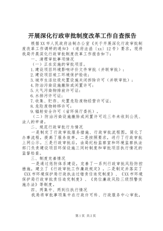开展深化行政审批制度改革工作自查报告