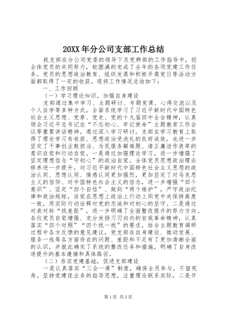 20XX年分公司支部工作总结