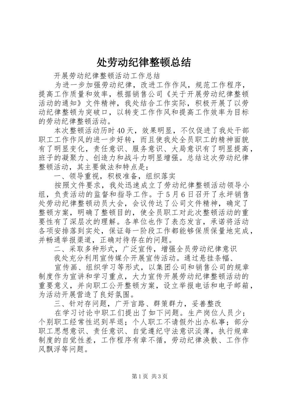 处劳动纪律整顿总结 _第1页