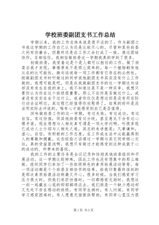 学校班委副团支书工作总结 