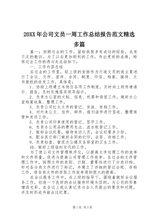 20XX年公司文员一周工作总结报告范文精选多篇