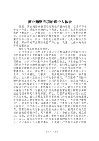 商业贿赂专项治理个人体会