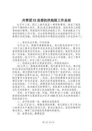 共青团XX县委抗洪抢险工作总结 