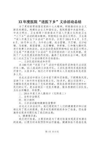 XX年度医院“送医下乡”义诊活动总结 