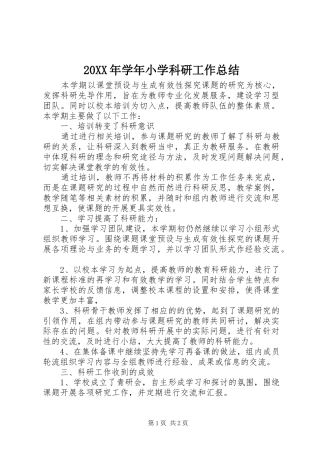 20XX年学年小学科研工作总结