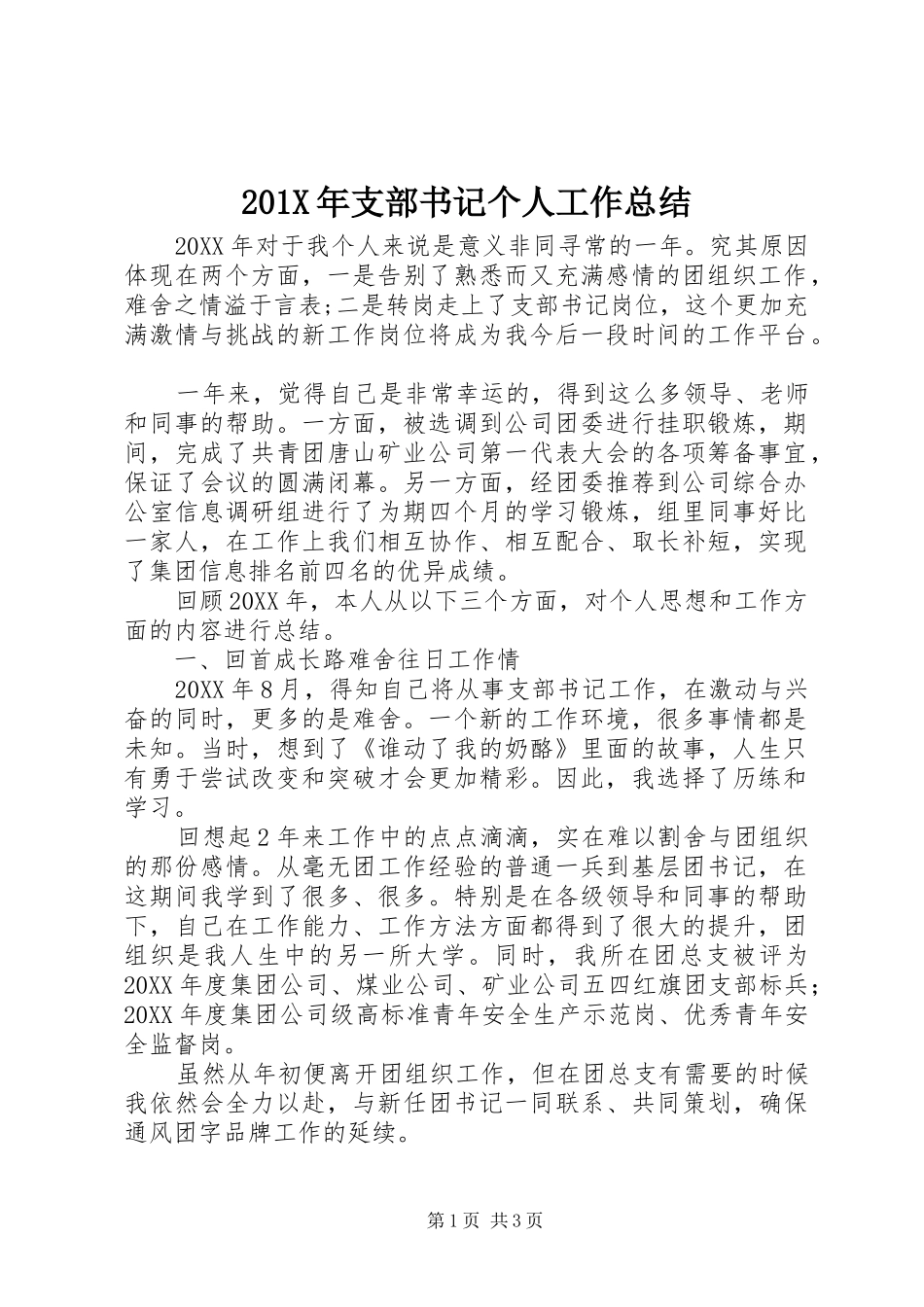 202X年支部书记个人工作总结_第1页