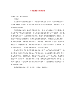 小学竞聘班长的演讲稿 