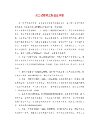 员工试用期工作鉴定评语 