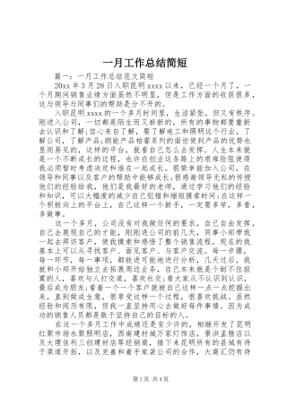 一月工作总结简短
