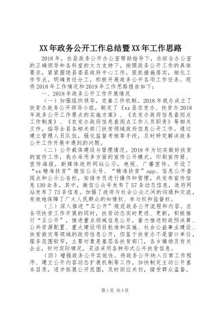 XX年政务公开工作总结暨XX年工作思路 