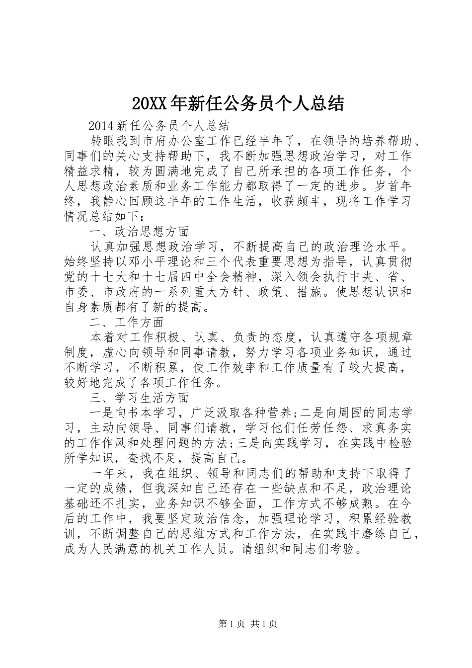 20XX年新任公务员个人总结 _第1页