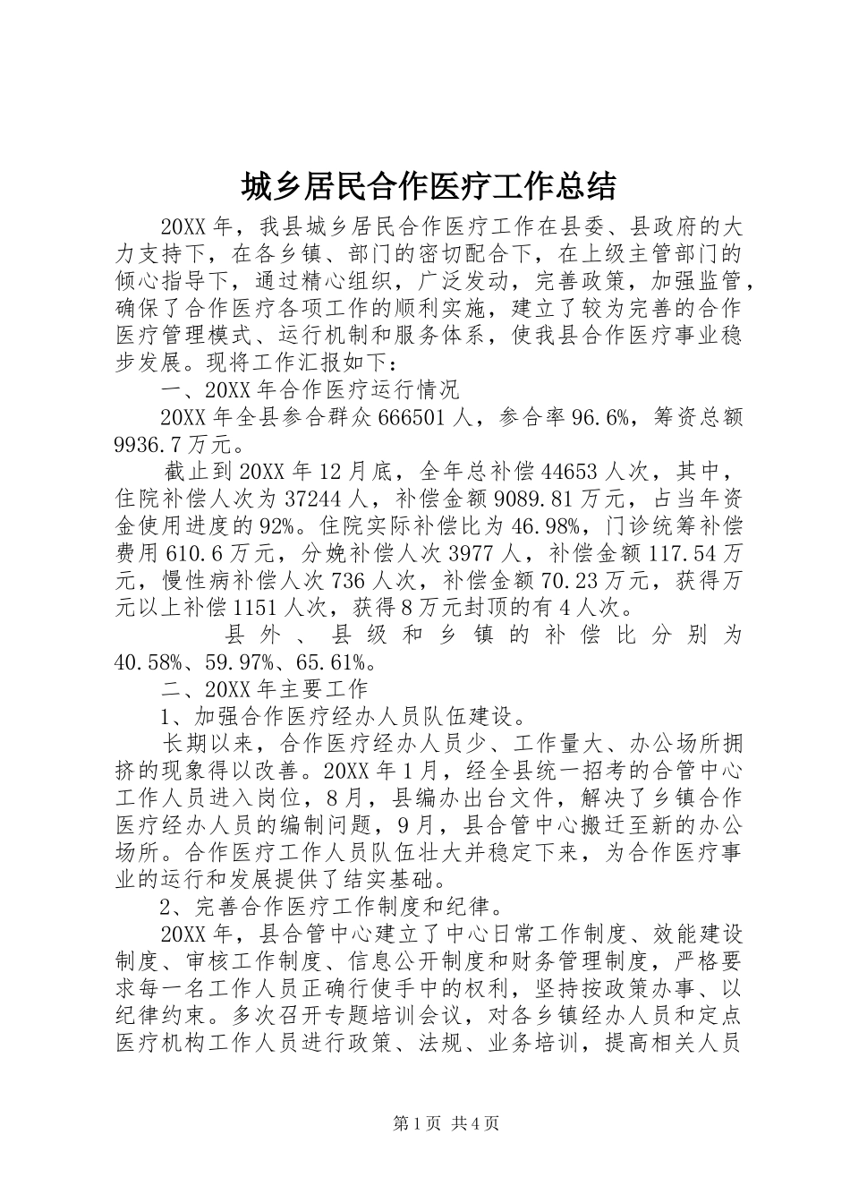 城乡居民合作医疗工作总结 _第1页