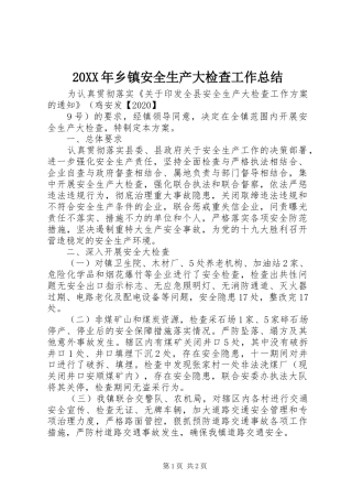 20XX年乡镇安全生产大检查工作总结