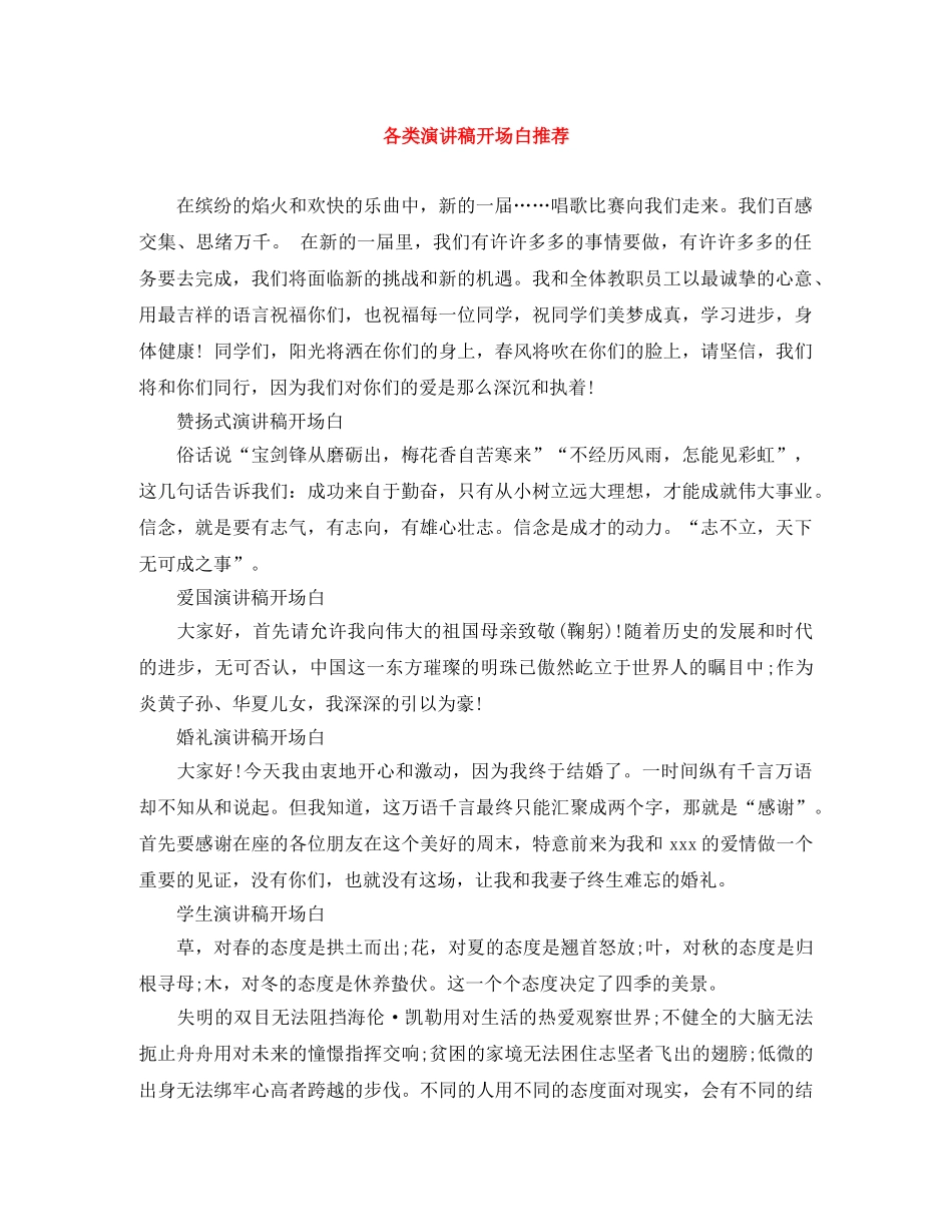 各类演讲稿开场白推荐 _第1页