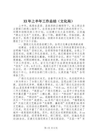 XX年上半年工作总结（文化局） 