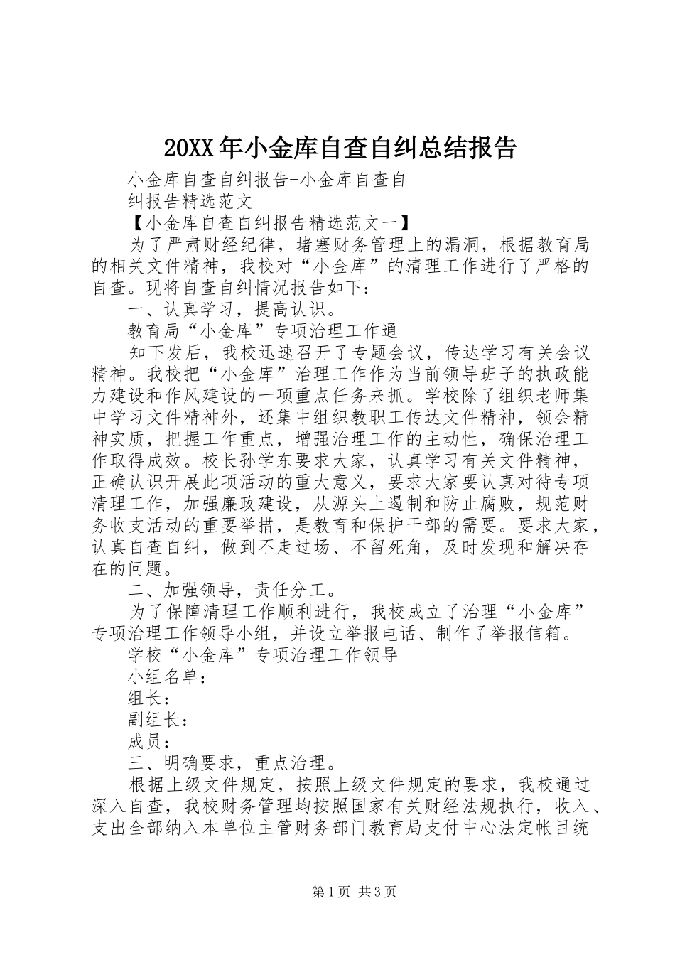 20XX年小金库自查自纠总结报告 _第1页