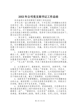 20XX年公司党支部书记工作总结