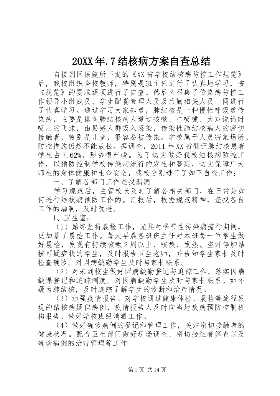 20XX年.7结核病方案自查总结_第1页