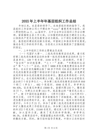 20XX年上半年年基层组织工作总结