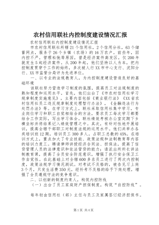 农村信用联社内控制度建设情况汇报