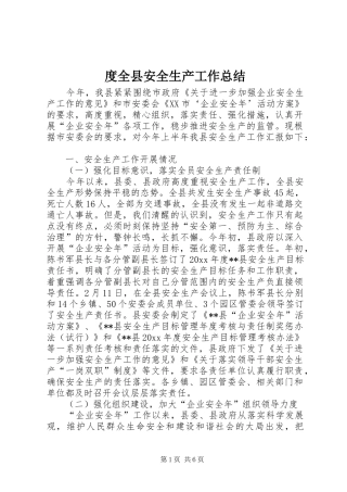 度全县安全生产工作总结 