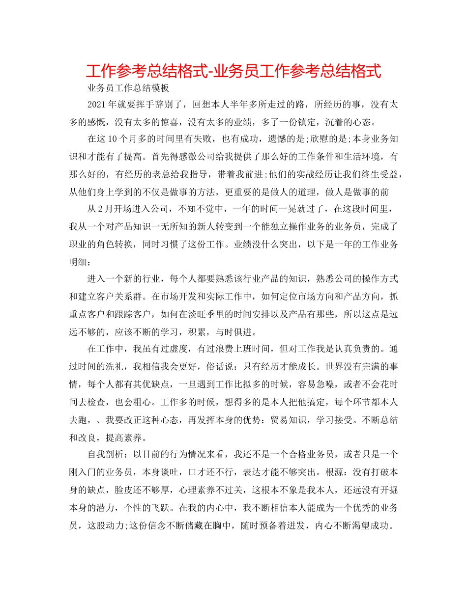 工作参考总结格式-业务员工作参考总结格式 _第1页