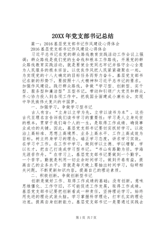 20XX年党支部书记总结