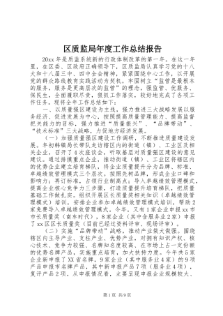 区质监局年度工作总结报告 