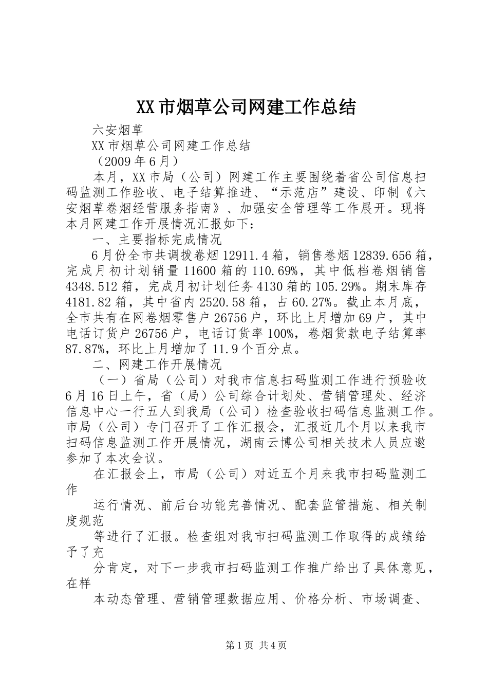 XX市烟草公司网建工作总结 _第1页
