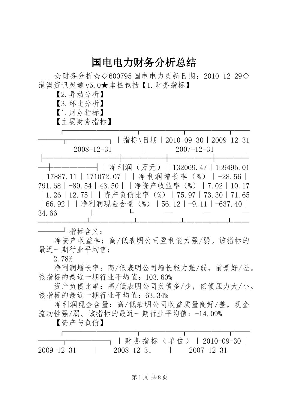 国电电力财务分析总结 _第1页