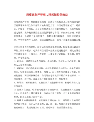 深度谋划严管理,,精抓细控保效益 