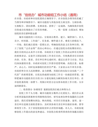 市“创优办”城市功能组工作小结（通用） 