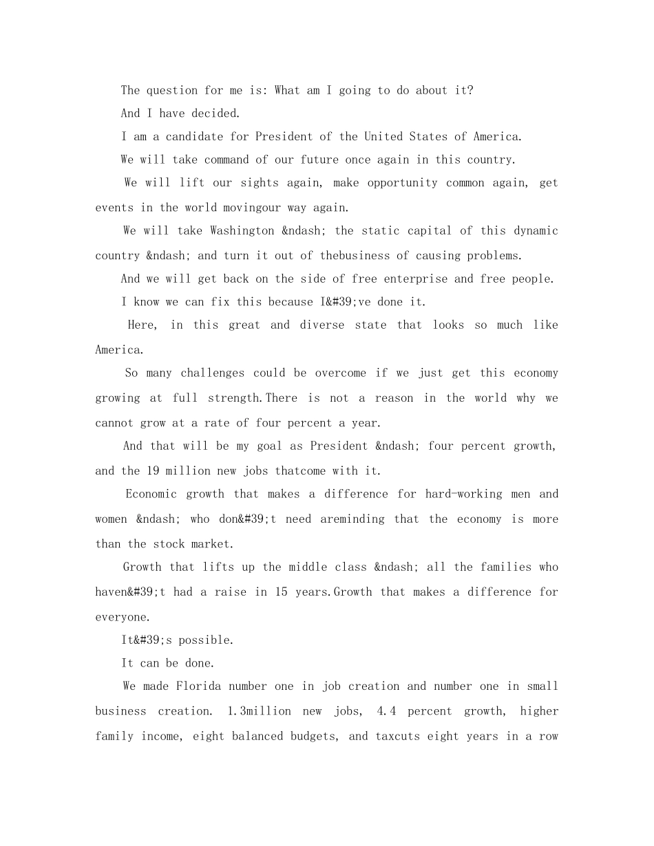杰布·布什正式宣布参加2024美国总统大选英语演讲稿 _第2页