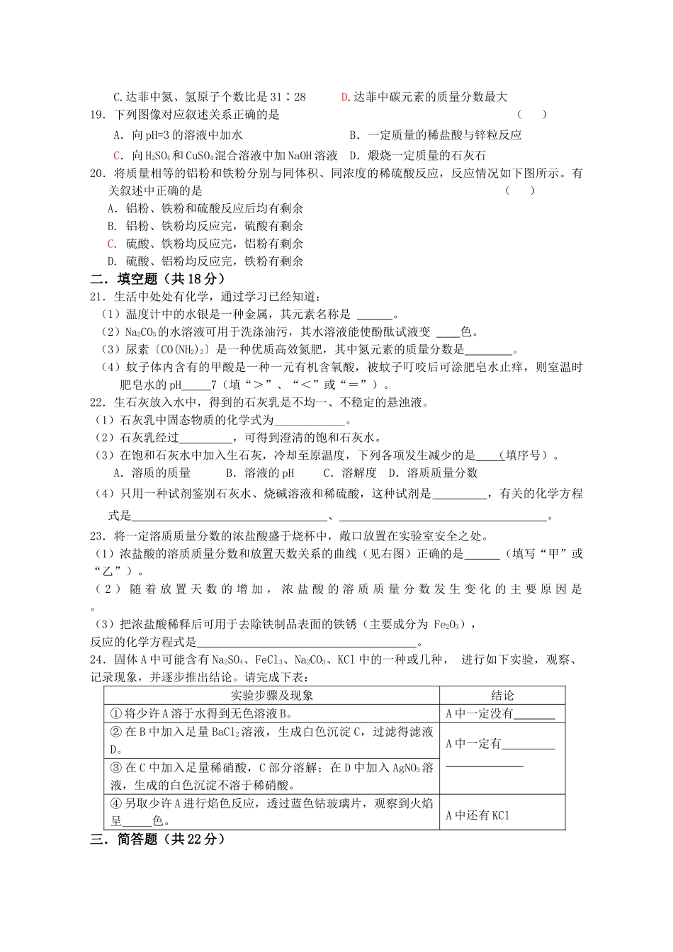 上海市复旦附中康桥学校考化学模拟卷_第2页